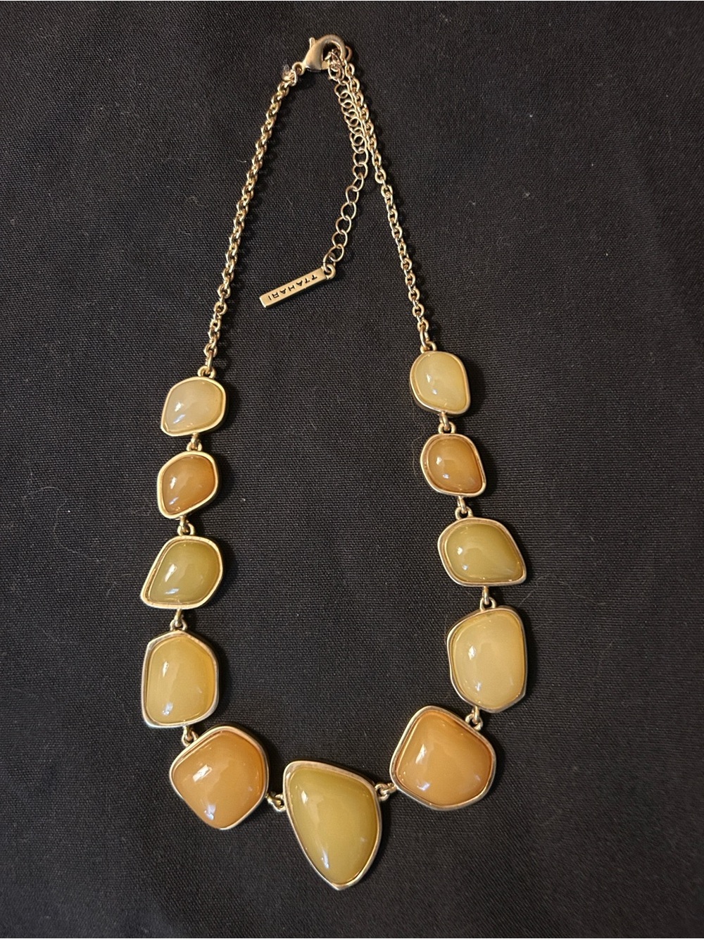 T Tahari Gold-Tone Necklace with Yellow, Cream measurements in photo.